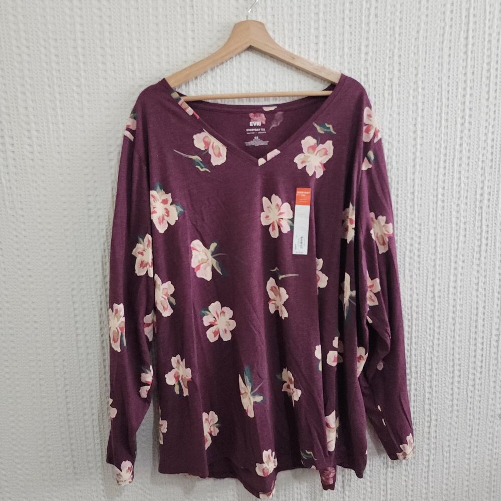 EVRI Plus Size V-Neck Long Sleeve Everyday Tee Women's Size 4X NWT